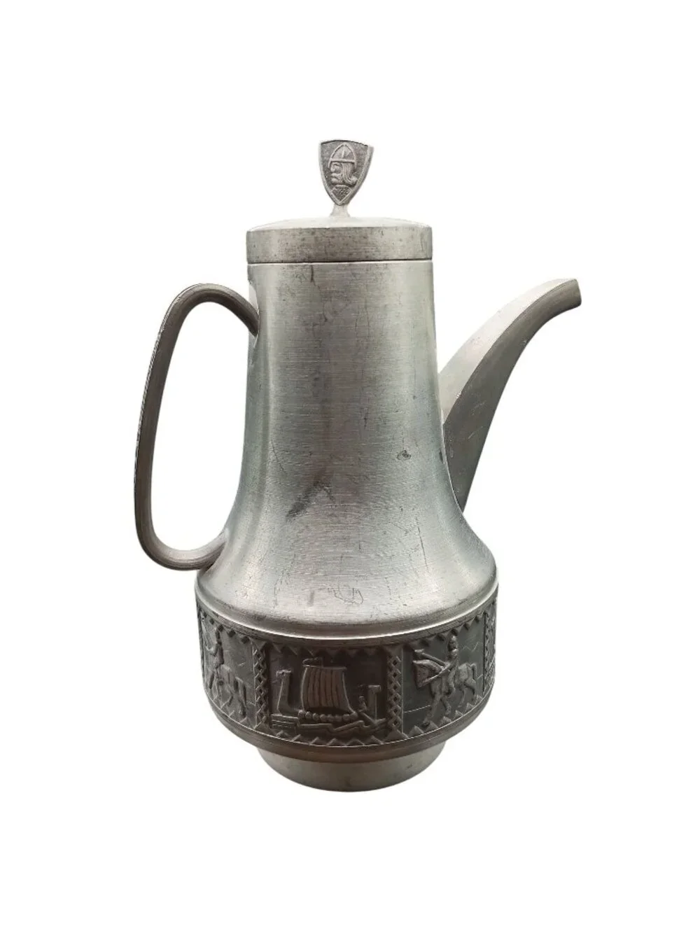 Vintage SNORRE Norsk Tinn Pewter Coffee Pot 75 Norse Viking Detailing